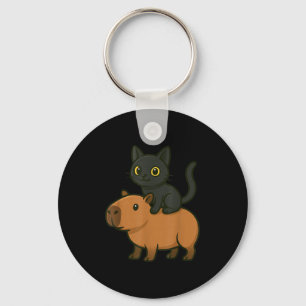 Funny Capybara Black Cat Animal Lover Mamma Pappa Nyckelring