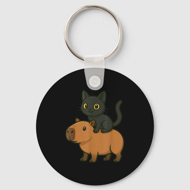 Funny Capybara Black Cat Animal Lover Mamma Pappa  Nyckelring (Framsida)