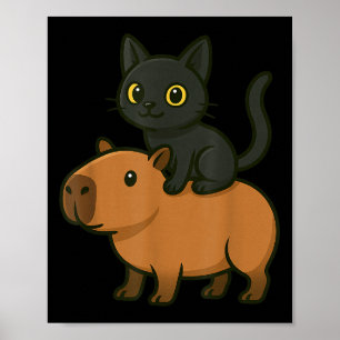 Funny Capybara Black Cat Animal Lover Mamma Pappa  Poster