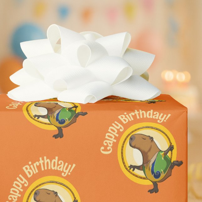 Funny Capybara Cappy Birthday! Cute Sunny Cartoon Presentpapper (Skapare uppladdad)