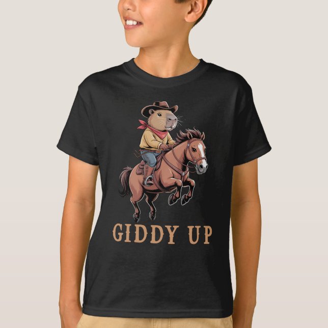 Funny Capybara Cowboy Riding Horse Giddy Up T Shirt (Framsida)