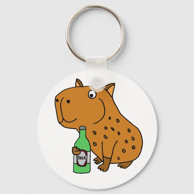 Funny Capybara Drinking Flaska av Beer Nyckelring (Framsida)