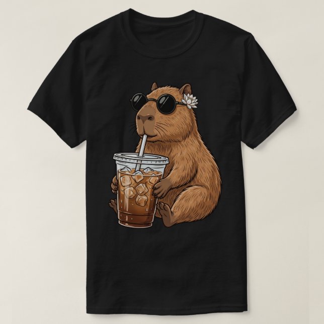 Funny Capybara Drinking Iced Coffee Cute Chill  T Shirt (Design framsida)
