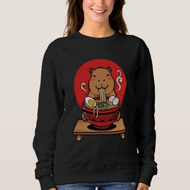 Funny Capybara Eating Japanese Noodles Ramen Lover T Shirt (Framsida)