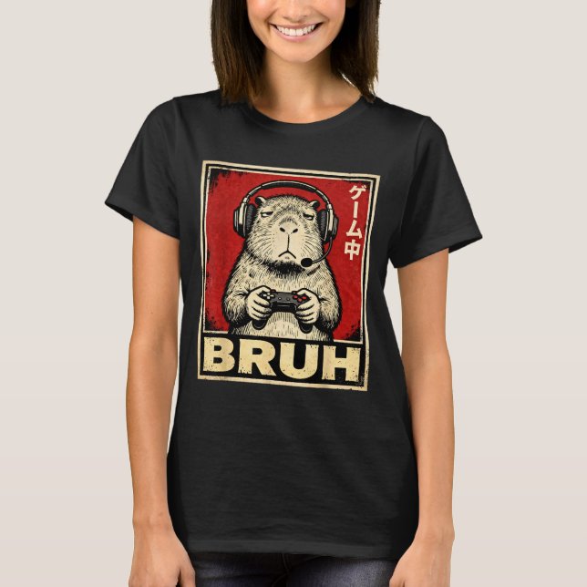 Funny Capybara Gamer Bruh Graphic Tee Men Boys Tee (Framsida)