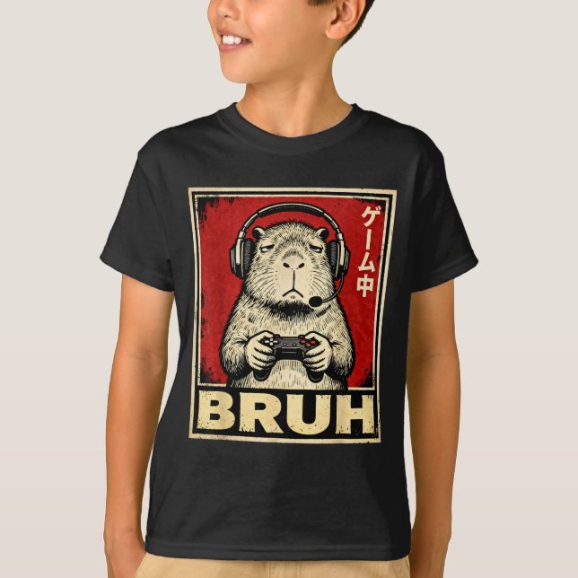 Funny Capybara Gamer Bruh Graphic Tee Men Boys Tee (Framsida)