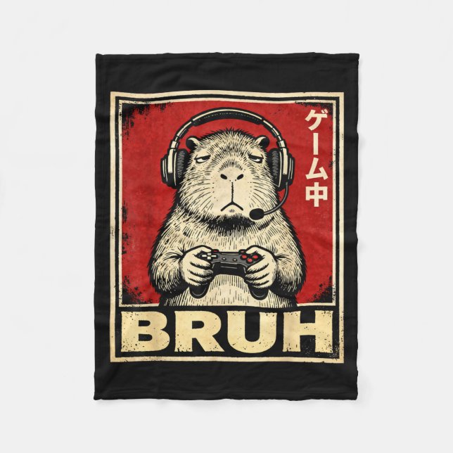 Funny Capybara Gamer Bruh Graphic Tee Men Boys Tee Fleecefilt (Framsidan)
