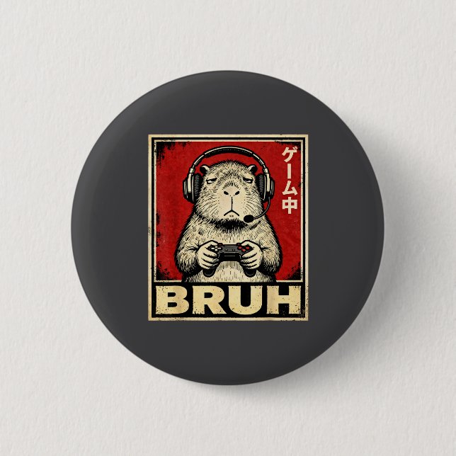 Funny Capybara Gamer Bruh Graphic Tee Men Boys Tee Knapp (Framsida)