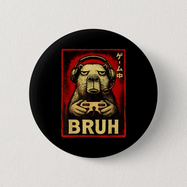 Funny Capybara Gamer Bruh Graphic Tee Men Boys Tee Knapp (Framsida)