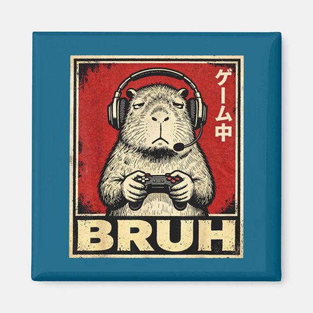 Funny Capybara Gamer Bruh Graphic Tee Men Boys Tee Magnet (Framsidan)