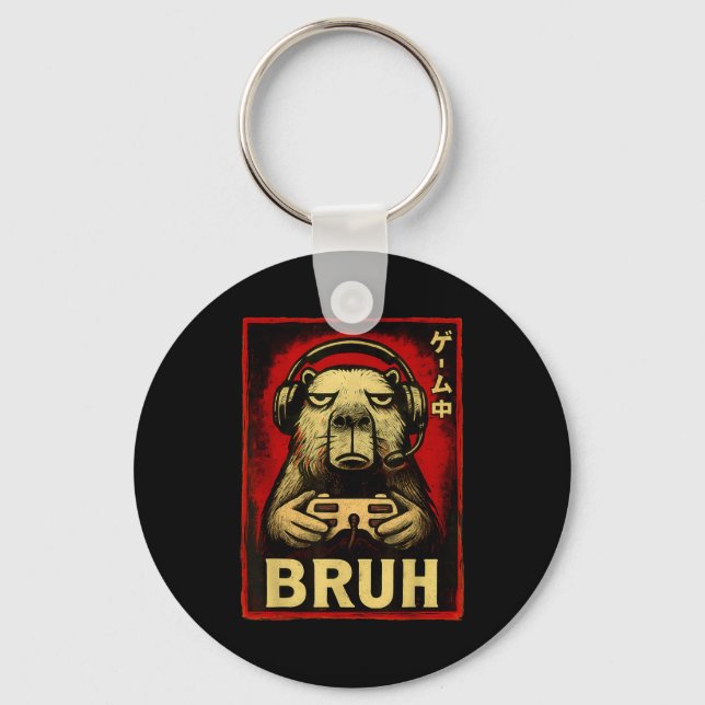 Funny Capybara Gamer Bruh Graphic Tee Men Boys Tee Nyckelring (Framsida)