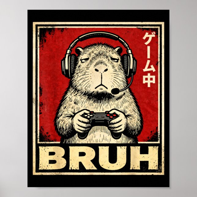 Funny Capybara Gamer Bruh Graphic Tee Men Boys Tee Poster (Framsidan)