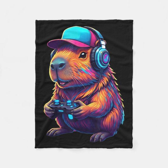 Funny Capybara Gamer Gaming Video Games Capybara  Fleecefilt (Framsidan)