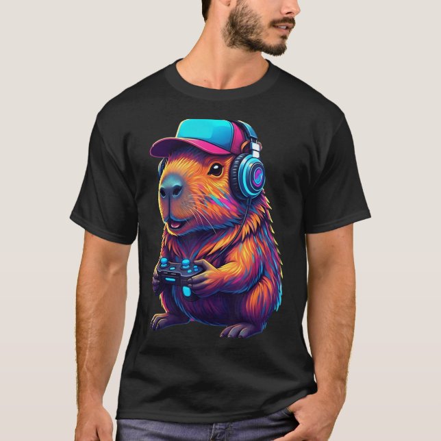 Funny Capybara Gamer Gaming Video Games Capybara  T Shirt (Framsida)