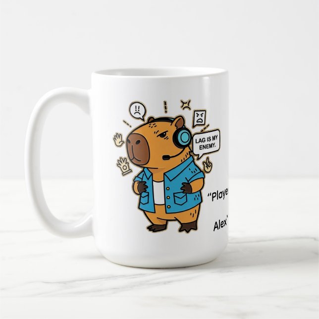 Funny Capybara Gamer Mug – Personalized with Playe Kaffemugg (Vänster)