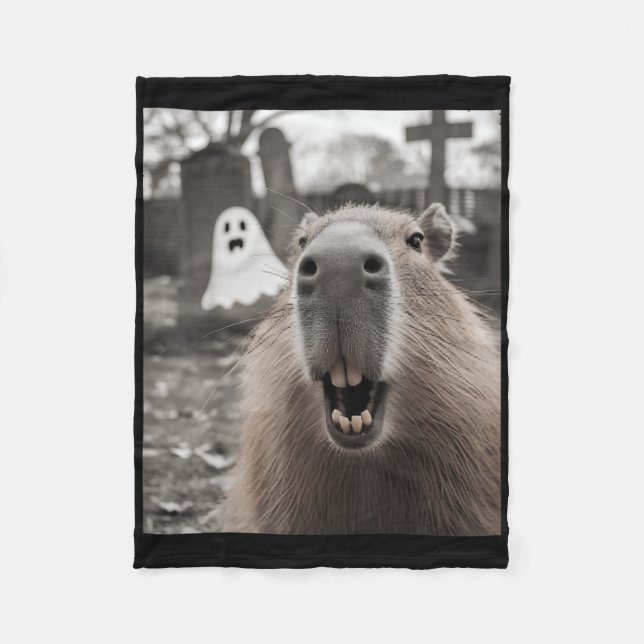 Funny Capybara Ghost Halloween Costume Capybara Ha Fleecefilt (Framsidan)