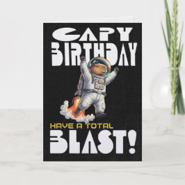 Funny Capybara in Space Capy Birthday Pun Kort