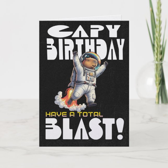 Funny Capybara in Space Capy Birthday Pun Kort (Framsida)
