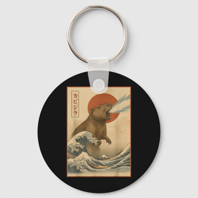 Funny Capybara Japansk Wave Capyzilla Boys Girls Nyckelring (Framsida)