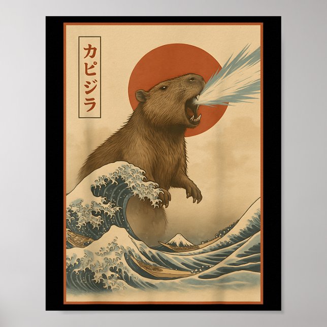 Funny Capybara Japansk Wave Capyzilla Boys Girls Poster (Framsidan)