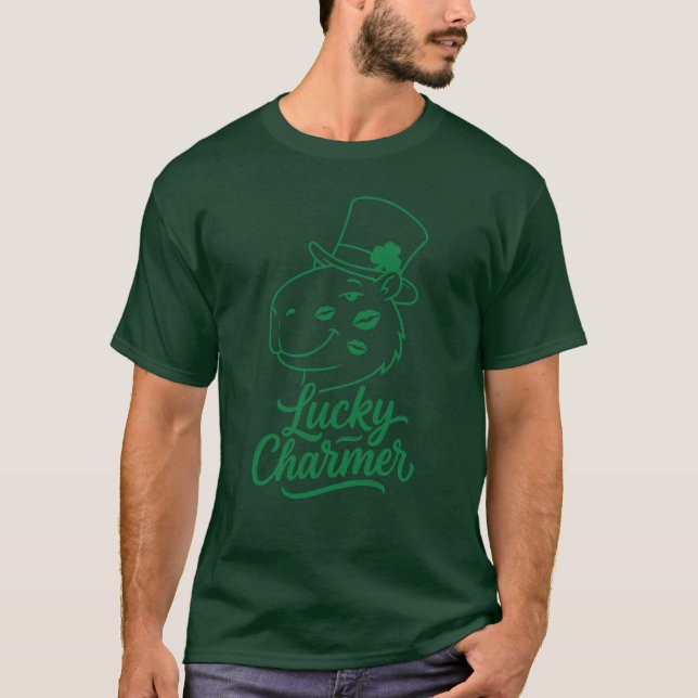 Funny Capybara Lucky Charmer St. Patrick's Day T Shirt (Framsida)
