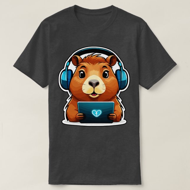 Funny Capybara med dator T Shirt (Design framsida)