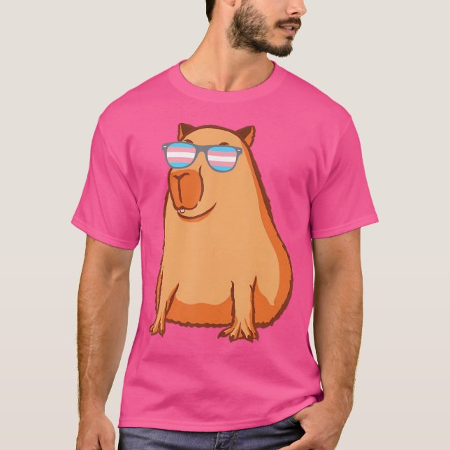 Funny Capybara med Flagga av glas, transgenus T Shirt (Framsida)