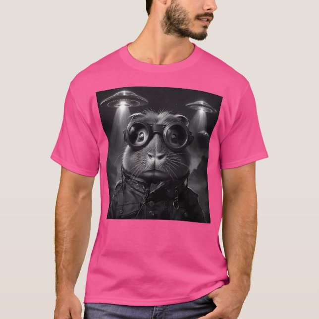 Funny Capybara med Ufos T Shirt (Framsida)
