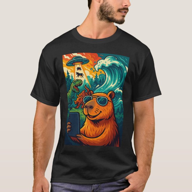 Funny Capybara Meme Selfie Tecknad T Shirt (Framsida)