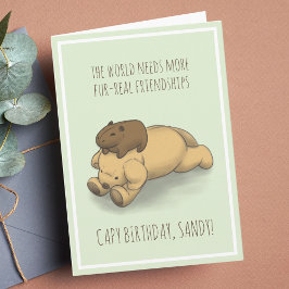Funny Capybara och Hund Pun Grönt Birthday Card Kort