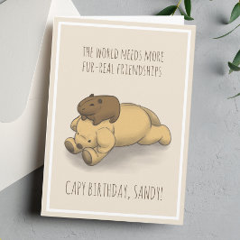 Funny Capybara och Hund Pun Rosa Birthday Card Kort