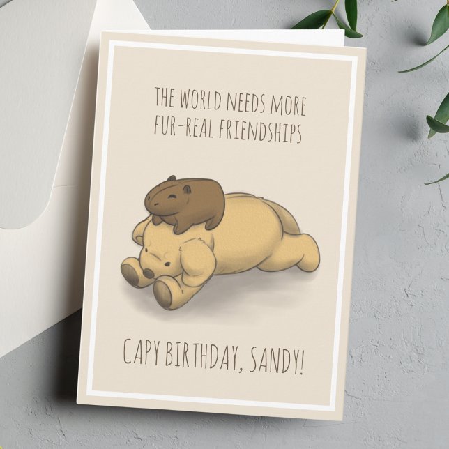 Funny Capybara och Hund Pun Rosa Birthday Card Kort (Celebrate the birthday of your favorite person with a capybara and a puppy on this sweet card.)