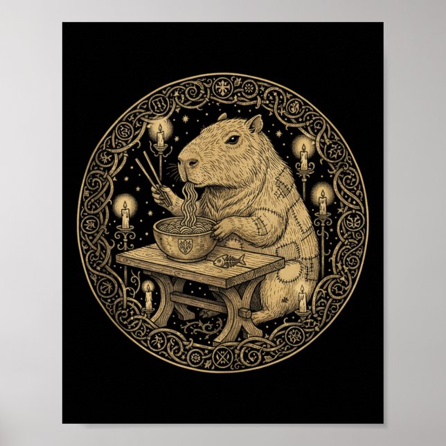 Funny Capybara Old World Medieval Ramen Fantasy Vi Poster (Framsidan)