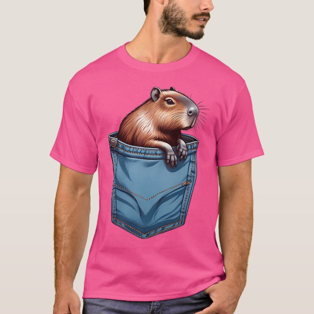 Funny Capybara Pocket för en Capybara Fläkt T Shirt (Framsida)