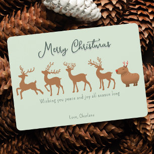 Funny Capybara Reindeer-julkort Julkort