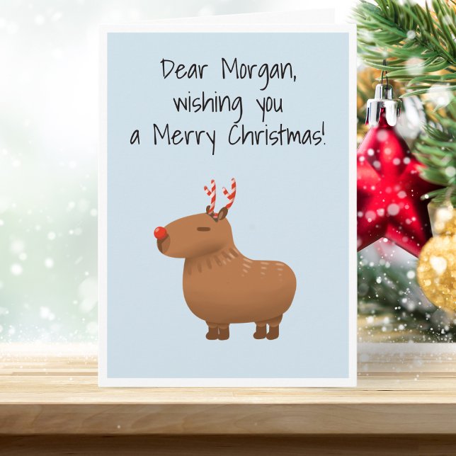 Funny Capybara Reindeer Personlig jul Kort (Spread the joy with our capybara reindeer, the cutest reindeer of all.)