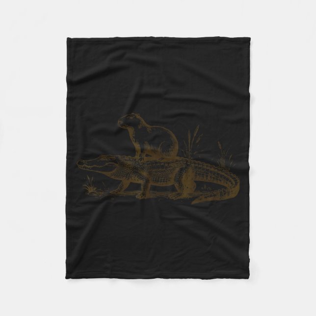 Funny Capybara Riding An Alligator Men Women Capyb Fleecefilt (Framsidan)