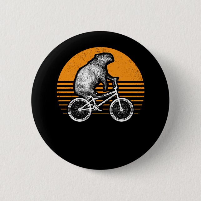Funny Capybara Riding Bike Retro Capibara Bicycle Knapp (Framsida)