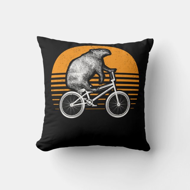 Funny Capybara Riding Bike Retro Capibara Bicycle Kudde (Framsida)