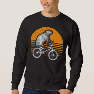 Funny Capybara Riding Bike Retro Capibara Bicycle Lång Ärmad Tröja