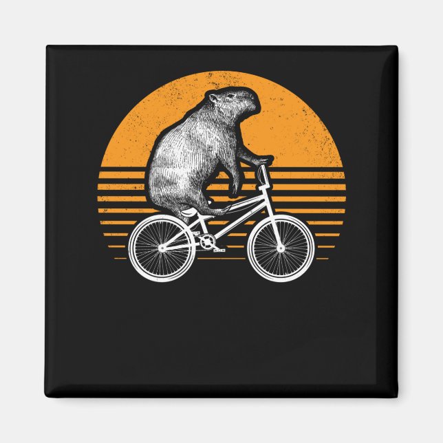 Funny Capybara Riding Bike Retro Capibara Bicycle Magnet (Framsidan)