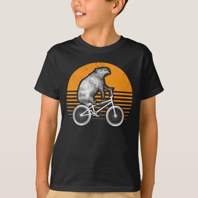 Funny Capybara Riding Bike Retro Capibara Bicycle T Shirt (Framsida)