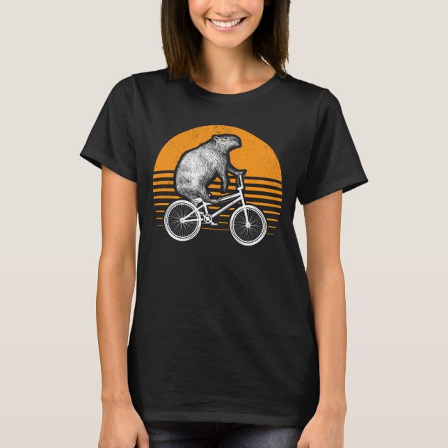 Funny Capybara Riding Bike Retro Capibara Bicycle T Shirt (Framsida)