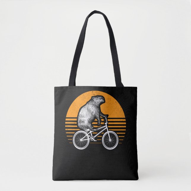 Funny Capybara Riding Bike Retro Capibara Bicycle Tygkasse (Framsida)