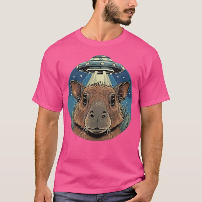 Funny Capybara Selfie med Ufos Konstig T Shirt (Framsida)