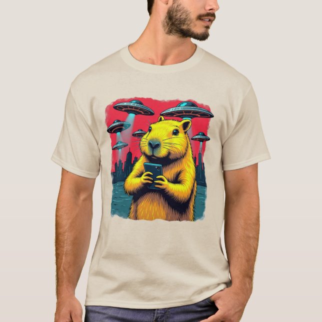 Funny Capybara Selfie med UFOs T-Shirt - Konstig & (Framsida)