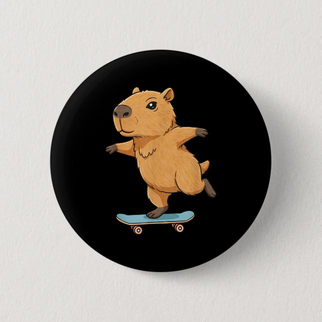 Funny Capybara Skater Skateboard Ballerina Zoo Boy Knapp (Framsida)