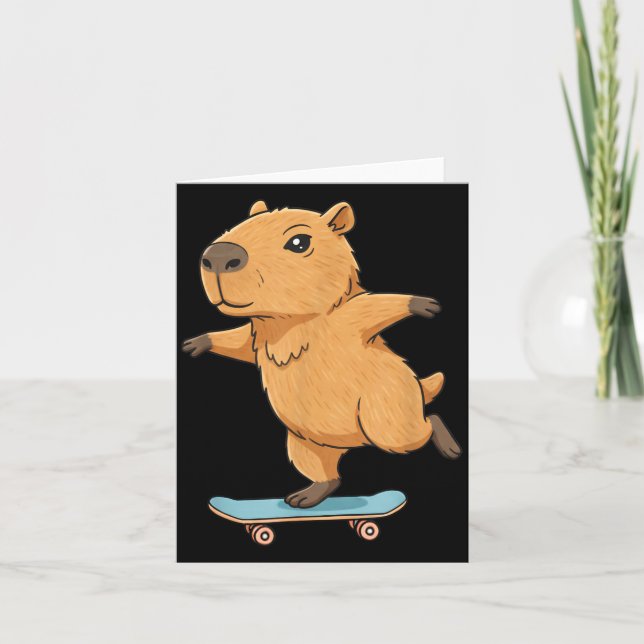 Funny Capybara Skater Skateboard Ballerina Zoo Boy Kort (Framsida)