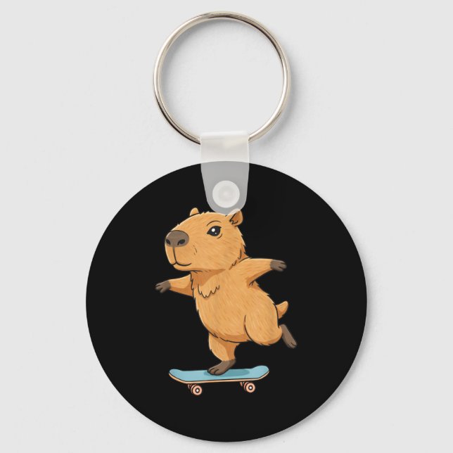 Funny Capybara Skater Skateboard Ballerina Zoo Boy Nyckelring (Framsida)