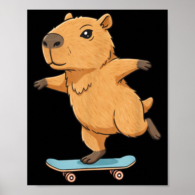 Funny Capybara Skater Skateboard Ballerina Zoo Boy Poster (Framsidan)